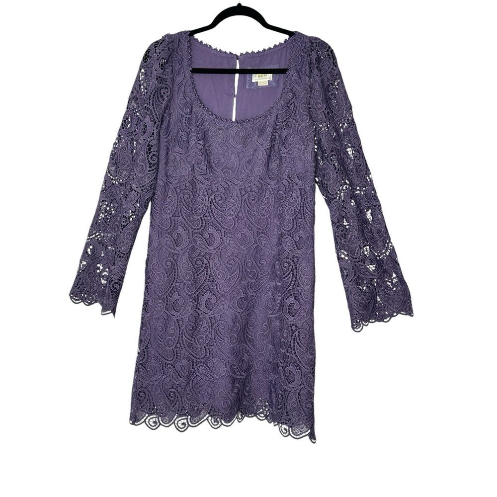 Anthropologie Maeve Dress Women 8‎ Purple Embroidered Lace Mini Party Holiday